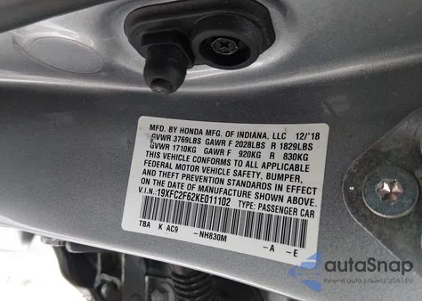 2019 Honda Civic Lx from USA, damaged, VIN 19XFC2F62KE011102